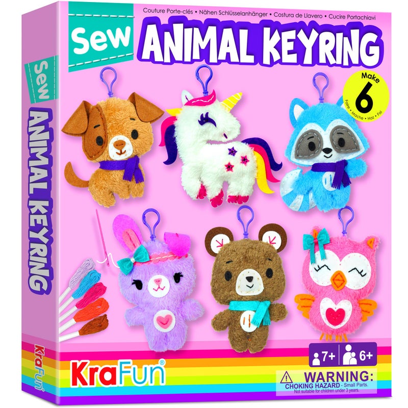 KRAFUN Unicorn Sewing Keyring Kit for Kids Age 7 8 9 10 11 12 Learn Art  Craft Includes 6 Stuffed Animal Bear Dog Rabbit Raccoon Owl Dolls Instruction  Felt Materials