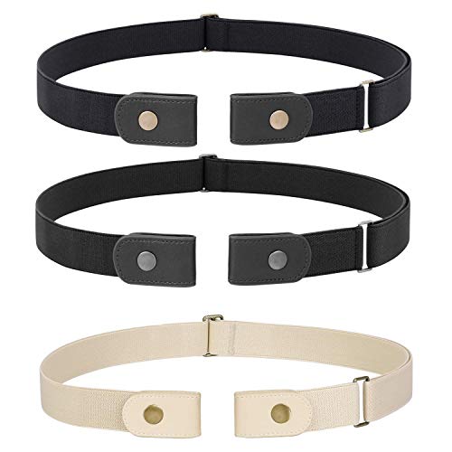 WHIPPY 3 Pieces Buckle Free Adjustable Women Belt, No Buckle Invisible Elastic Belts For Jeans Pants (Black Beige, Fit Pants Size 22-36 Inches) - Image 1