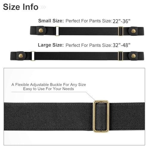 WHIPPY 3 Pieces Buckle Free Adjustable Women Belt, No Buckle Invisible Elastic Belts For Jeans Pants (Black Beige, Fit Pants Size 22-36 Inches) - Image 4