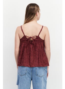 promod Women Tie Neck Sleeveless Allover Print Tank Top, Maroon  - Image 4