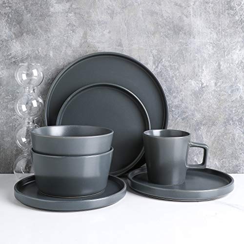 Stone Lain Coupe Stoneware Dinnerware Set, Service for 4, Gray Matte - Image 2