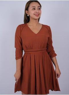 Women's Knee Length Pleated Dress in Arabian Spice