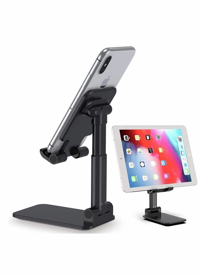 KASTWAVE Phone Holder, Tablet Holder, Adjustable Phone Stand for Desk, Foldable, Portable, Compatible with 4.7 inch to 9.7 inch screen (Black) - Image 1