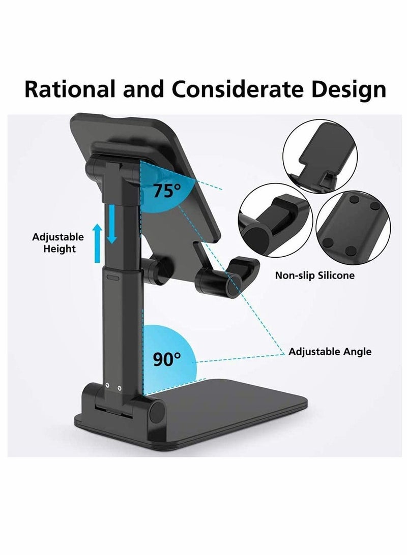 KASTWAVE Phone Holder, Tablet Holder, Adjustable Phone Stand for Desk, Foldable, Portable, Compatible with 4.7 inch to 9.7 inch screen (Black) - Image 3