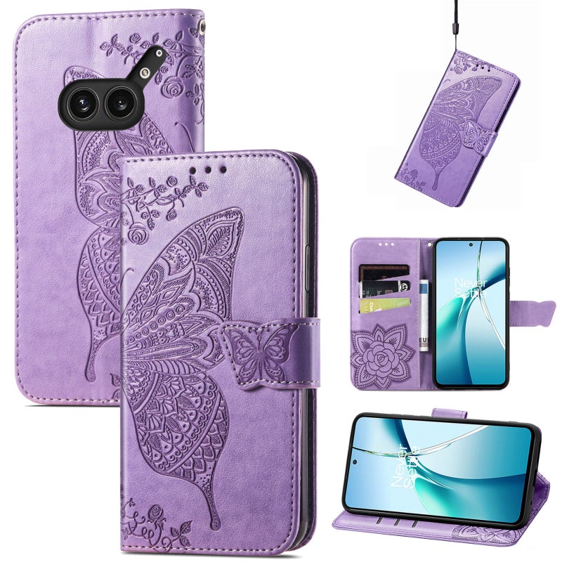 HuHa Protective Cover For Nothing Phone 2a Plus Butterfly Love Flower Embossed Leather Phone Case(Light Purple) - Image 1