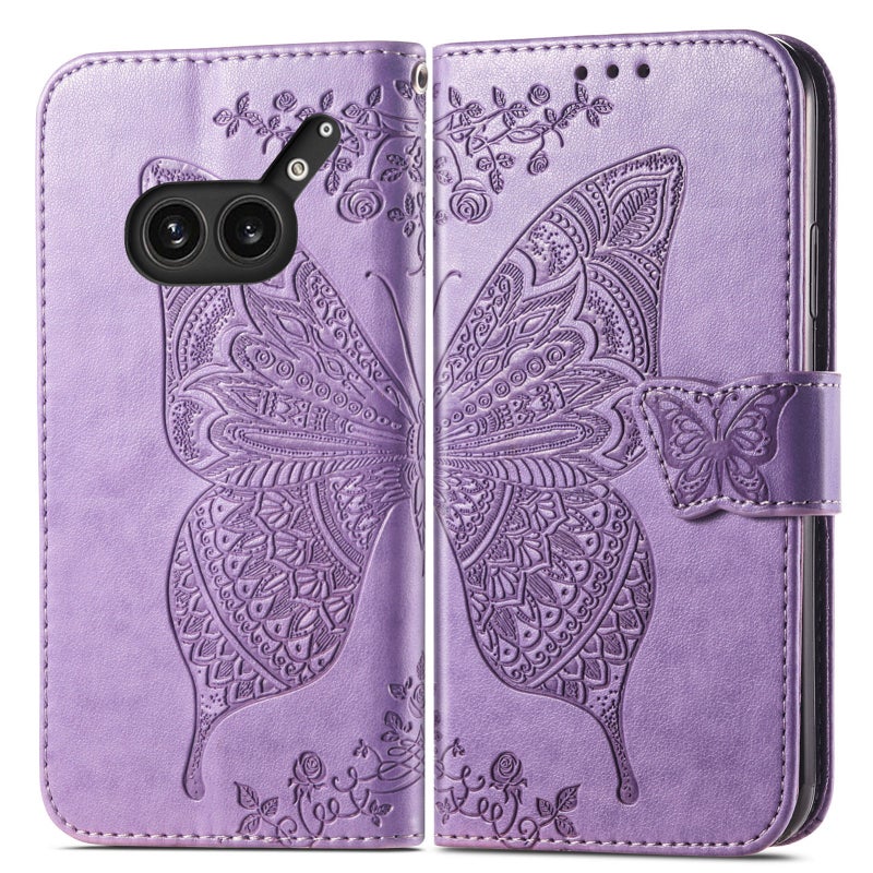 HuHa Protective Cover For Nothing Phone 2a Plus Butterfly Love Flower Embossed Leather Phone Case(Light Purple) - Image 2