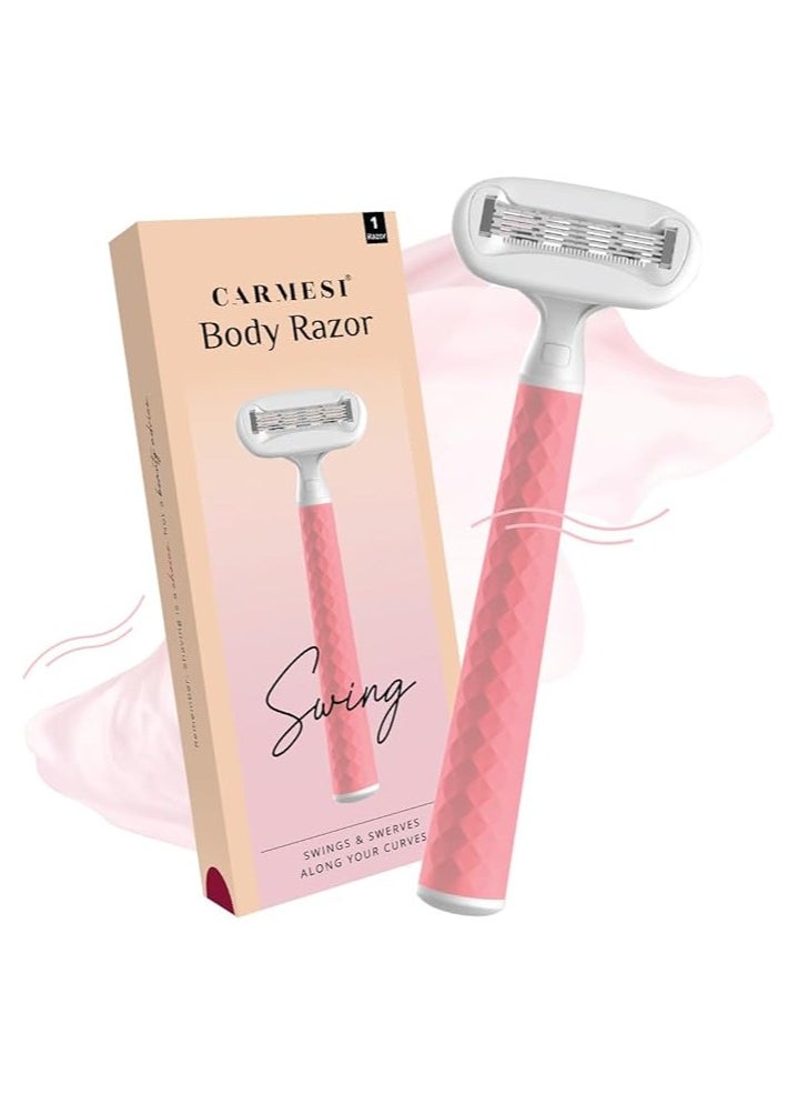 CARMESI Carmesi Body Razor Swing Moisture Ribbon With Aloe Vera & Vit E Smooth Glide-Helps Reduce Irritation-Textured Handle Swings & Swerves Along Your Curves Pain-Free Hair Removal 2-Way Pivot Pink Passion  - Image 1