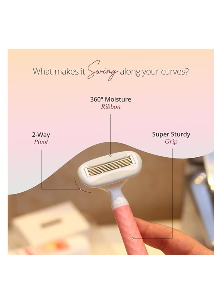 CARMESI Carmesi Body Razor Swing Moisture Ribbon With Aloe Vera & Vit E Smooth Glide-Helps Reduce Irritation-Textured Handle Swings & Swerves Along Your Curves Pain-Free Hair Removal 2-Way Pivot Pink Passion  - Image 4