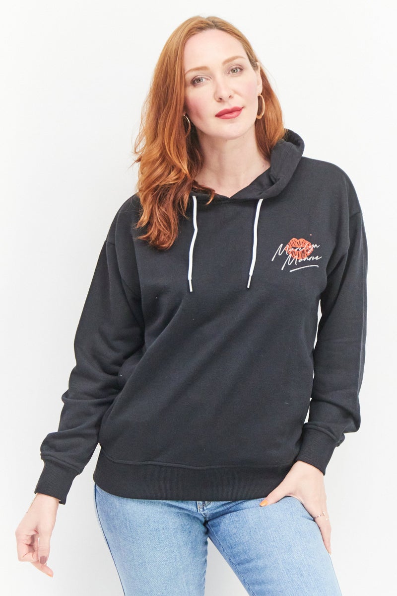 Marilyn Monroe Women Hooded Printed Long Sleeve Sweatshirts, Black - Image 1