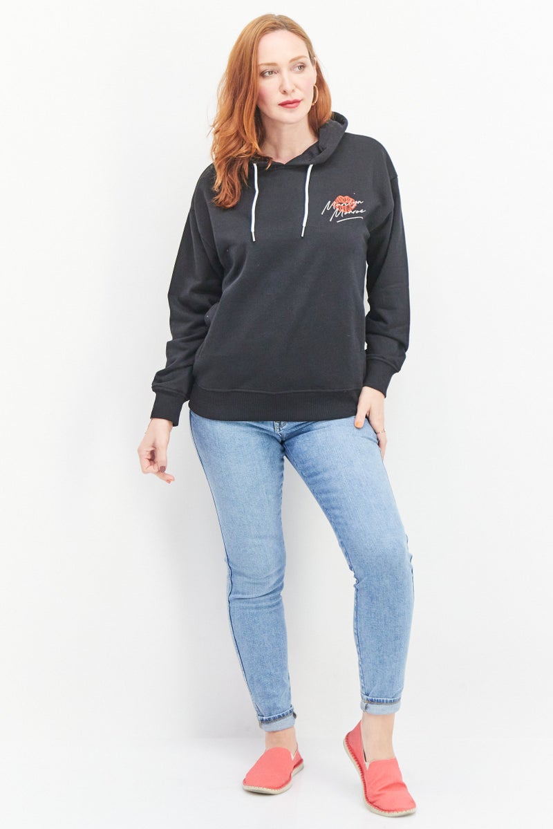 Marilyn Monroe Women Hooded Printed Long Sleeve Sweatshirts, Black - Image 2