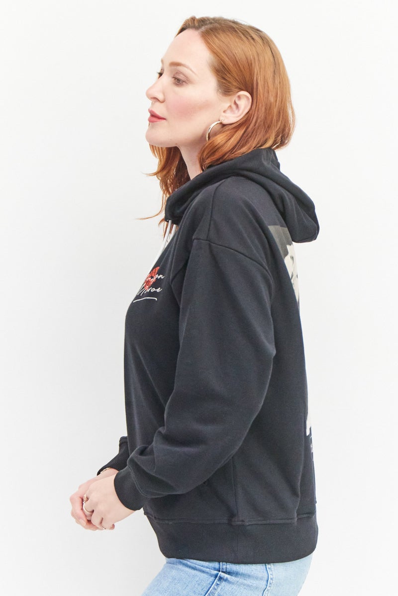 Marilyn Monroe Women Hooded Printed Long Sleeve Sweatshirts, Black - Image 3