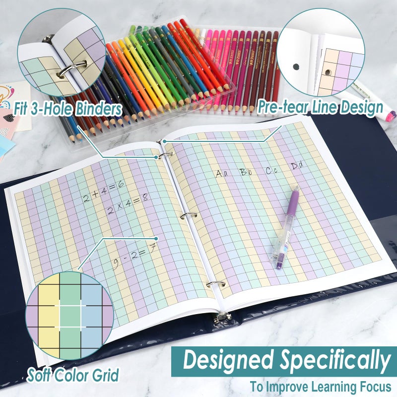 SKLENICE 60 Sheet Colored Graph Paper Notebook 8.5"x 11" Large Square Graph Paper for 3 Ring Binder 1/2 Inch Squares Math Grid Notebook 3 Hole Punch Graph Writing Paper for Kids School Dyslexia Dysgraphia - Image 4