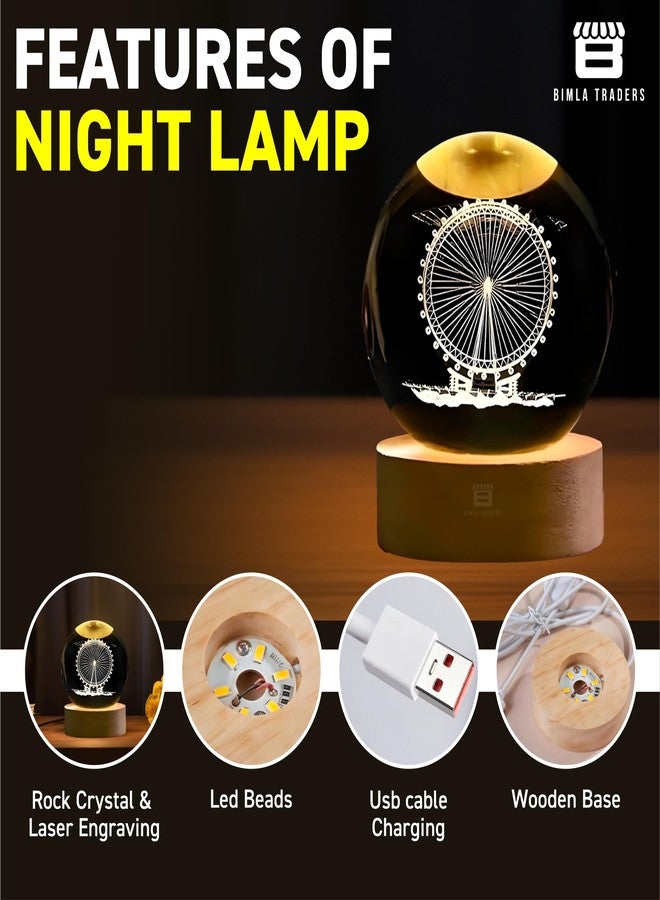 BTfash 3D Ferris Wheel Night Lamp, Creative Engraved Crystal Ball Night Light for Home Decoration Best Gift for Any Occasion (Ferris Wheel) - Image 5