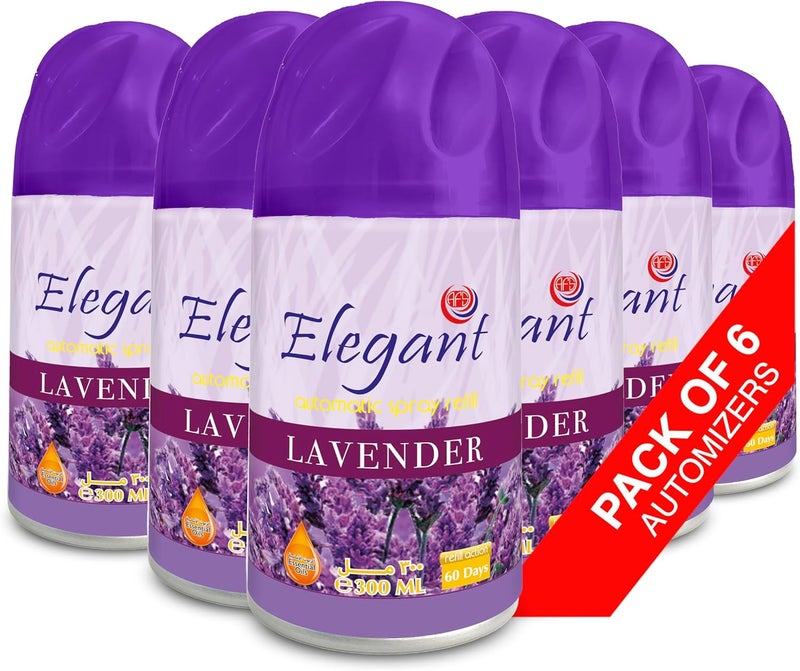 AFS Elegant Elegant Automatic Spray REFILL – LAVENDER – 300ML – Pack of 6, 6-Pack (300ML x 6 Pcs) – Air Freshener REFILL for Home And Bathroom, Made With ESSENTIAL OILS (Pack of 6) - Image 1