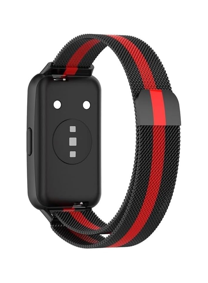 Stainless Steel Mesh Replacement Wrist Strap for Huawei Band 7 (Black & Red) - Image 2
