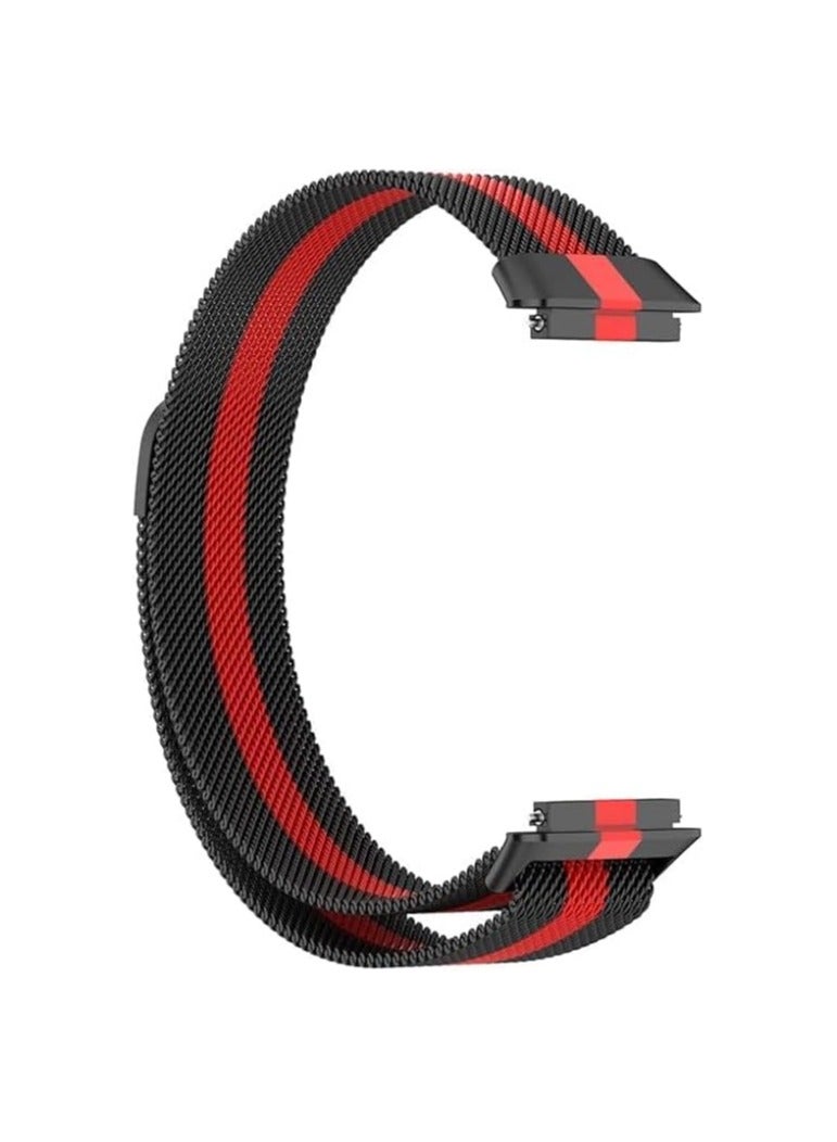 Stainless Steel Mesh Replacement Wrist Strap for Huawei Band 7 (Black & Red) - Image 3