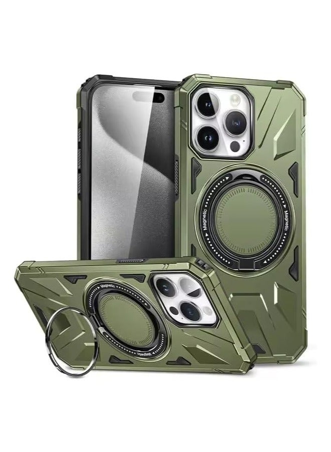 SHIELD EGYPT SHIELD EGYPT For iPhone 14 Pro Max Case Mag-Safe Magnetic Shockproof Phone Case with Ring Holder (Dark Green)