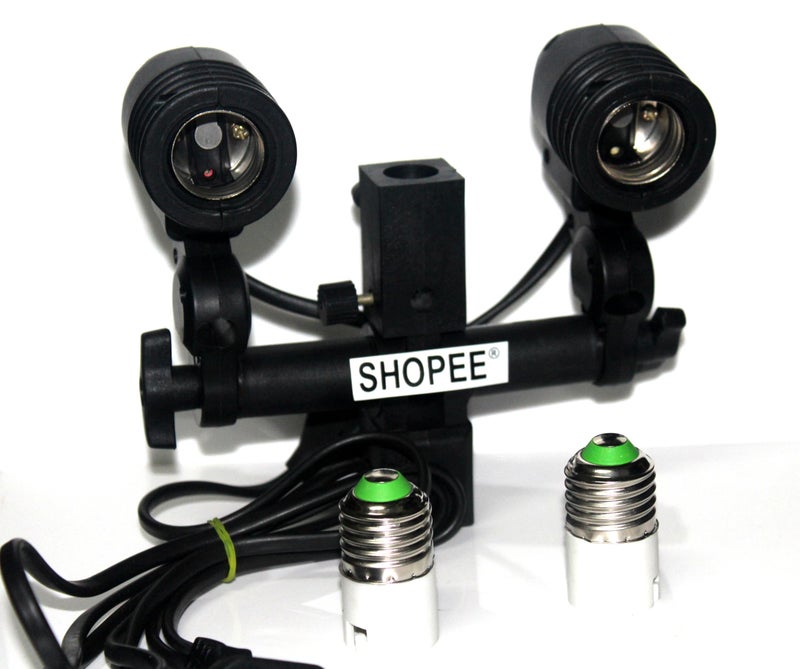 SHOPEE E27 Double Light Socket with Light Stand Swivel Mount & Umbrella Holder for Photography, Film, & Video Studio with 2PCS E27 to B22 Screw Base Socket Plastic Lamp Holder Bulb Adapter - Image 1