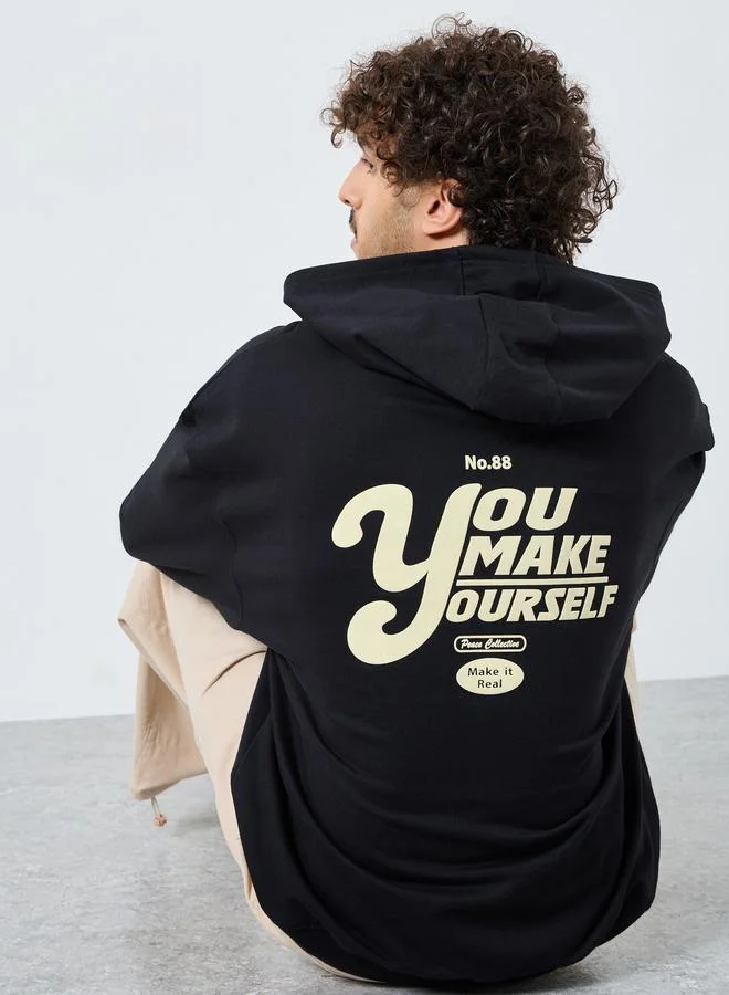 Styli Men Back Print Terry Oversized Hoodie