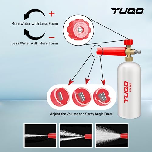 TUQO Heavy Duty Adjustable Foam Lance 1L Bottle with Brass Nozzle & 1 Brass Quick Connector | Professional Series for Pressure Washers | High Foaming Car Wash Pack- TFL302 - Image 2