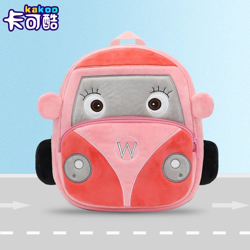 Plush Kids Backpack, Wagon Car Vehicle Design, Soft Lightweight School Bag for Toddlers and Preschool Kids - Image 1