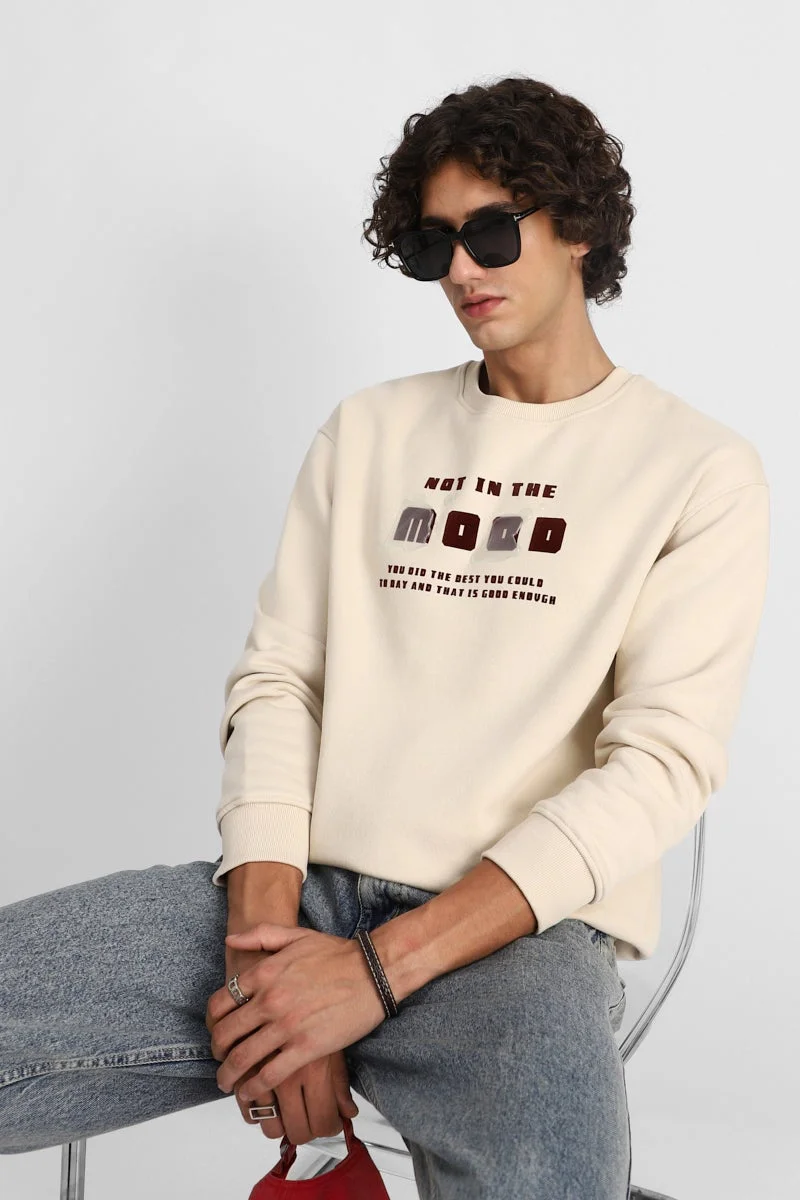 سنيتش Cream Graphic Long Sleeve Regular Fit Sweatshirt
