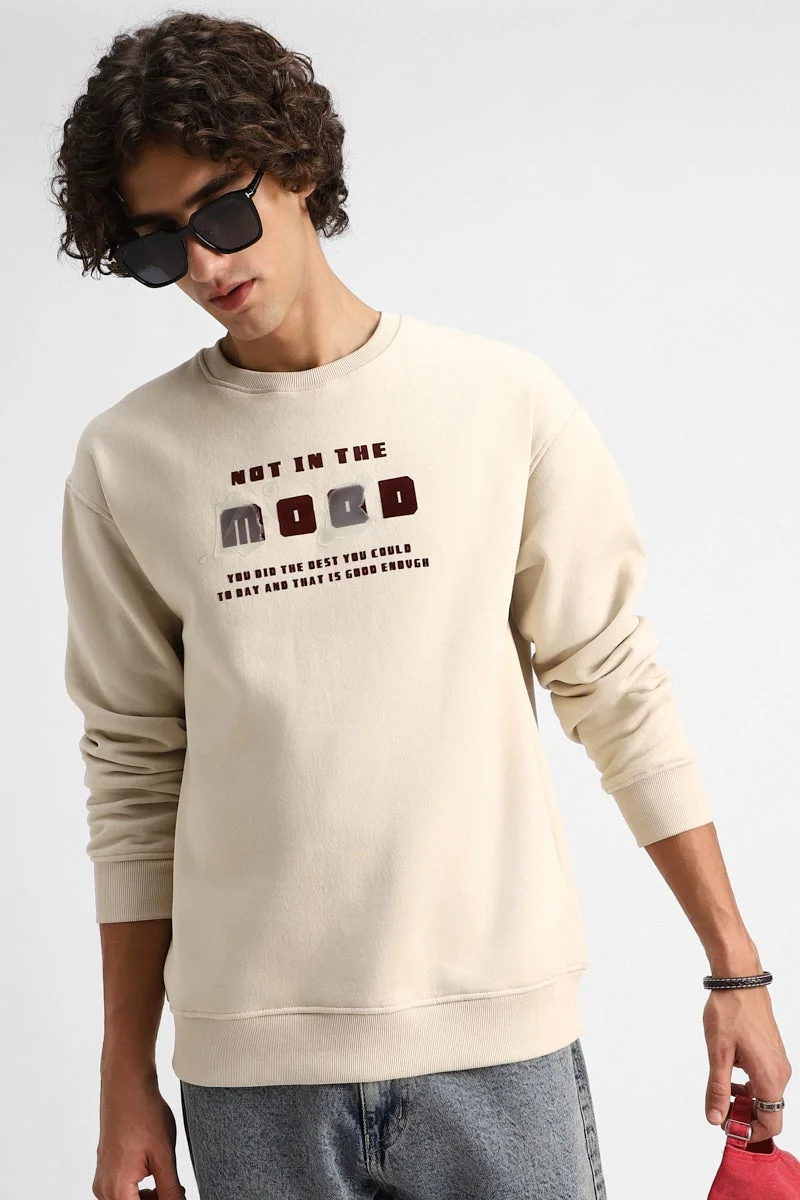 سنيتش Cream Graphic Long Sleeve Regular Fit Sweatshirt