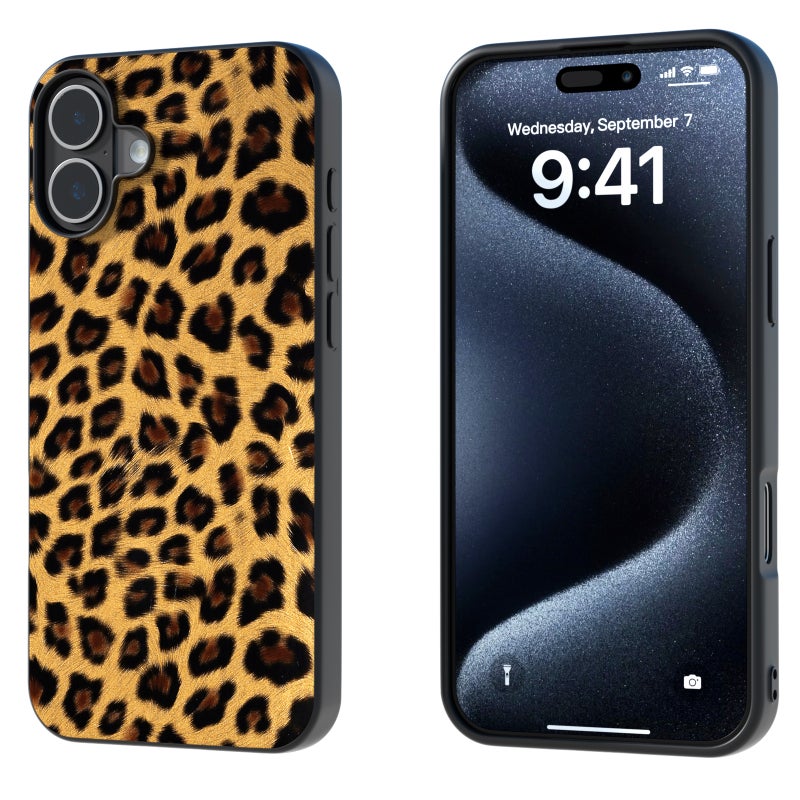 HuHa Protective Cover For iPhone 16 Black Frame Leopard Phone Case(Golden Leopard) - Image 1