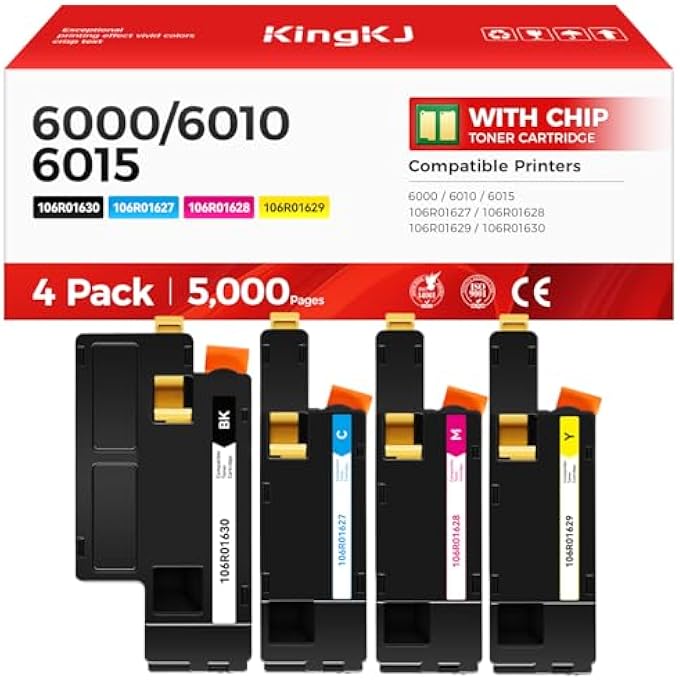 طقم خرطوشة حبر PHASER 6000 6010 WORKCENTRE 6015 4-باك بديل متوافق مع XEROX 106R01627 106R01628 106R01629 106R01630 طابعة PHASER 6000 6010 WORKCENTRE 6015 أسود أزرق سماوي أرجواني أصفر - Image 1