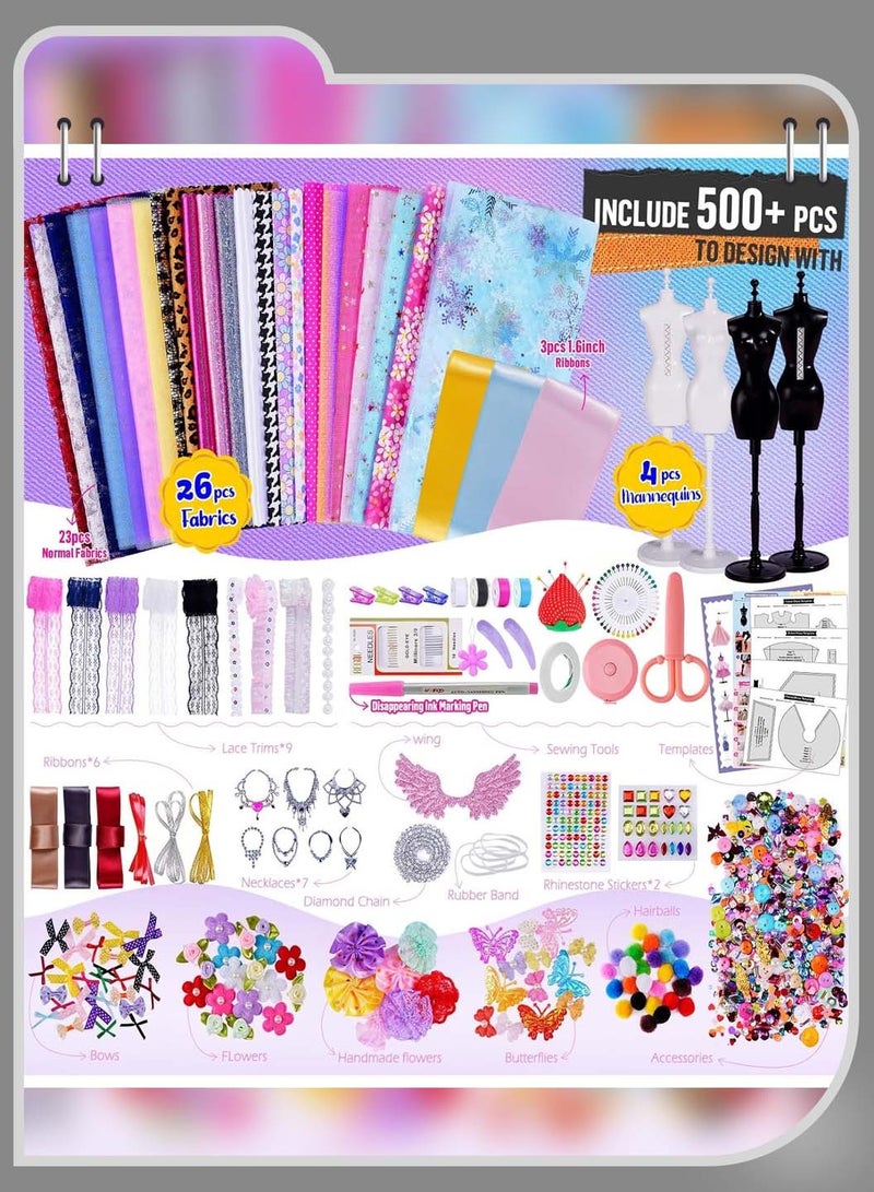Moovant 500PCS Fashion Designer Kit for Girls, DIY Craft & Art Design Tool Set for Kids, Toy Doll Clothing Sewing Kit - Image 3