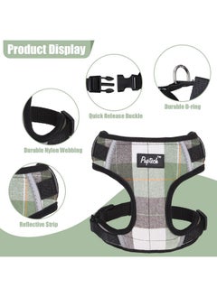 PUPTECK PUPTECK Dog Harness and Leash Collar Set for Small Medium Dogs Puppy and Cats Walking No Pull Adjustable Reflective Soft Mesh Padded Plaid Harnesses Pet Accessories, Green, S  - Image 3