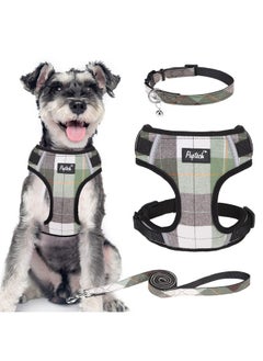 PUPTECK PUPTECK Dog Harness and Leash Collar Set for Small Medium Dogs Puppy and Cats Walking No Pull Adjustable Reflective Soft Mesh Padded Plaid Harnesses Pet Accessories, Green, S  - Image 1