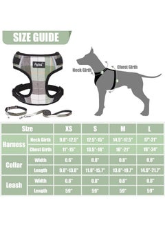 PUPTECK PUPTECK Dog Harness and Leash Collar Set for Small Medium Dogs Puppy and Cats Walking No Pull Adjustable Reflective Soft Mesh Padded Plaid Harnesses Pet Accessories, Green, S  - Image 2