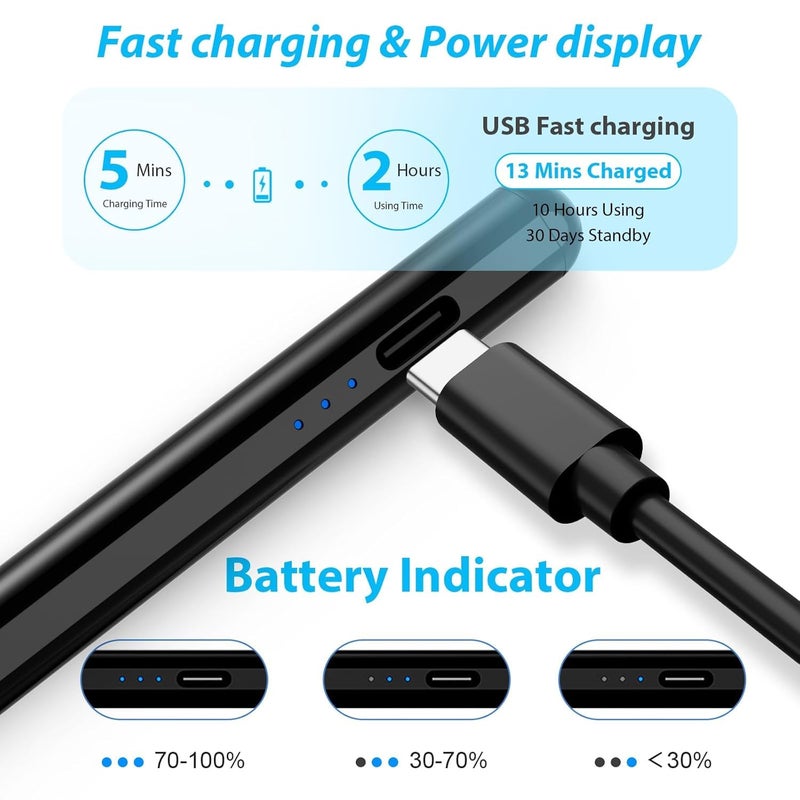 Kingone Upgraded iPad Pencil, Ultra High Precision, Sensitivity, Palm Rejection, Prevents False ON/Off Touch, Power Display, Tilt Sensitivity, Magnetic Adsorption for iPad 2018 and Later, Black - Image 3