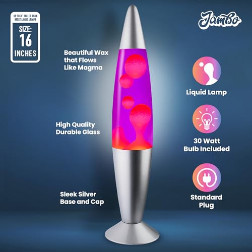 JAMBO 16" Beautiful Lamp- Purple with Pink Wax, Relaxing Liquid Light, Night Light Nightlight, Home Decor Living Room Office Bedroom Lamp for Adults Teens Kids, Magma Motion - Image 3