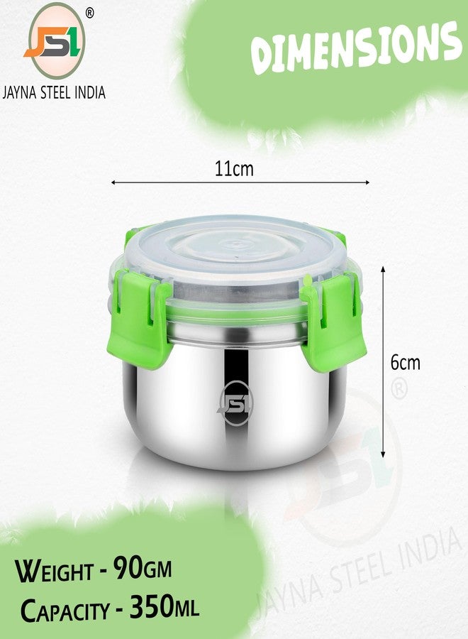 JSI Stainless Steel Airtight Lid Container With 4 Side Clip Lock (Set Of 3 Pcs, 350 ML Each, Green) Round Steel Storage Container/Tiffin box/Lunch Box For Office Home Kitchen - Leak Proof & BPA Free - Image 4