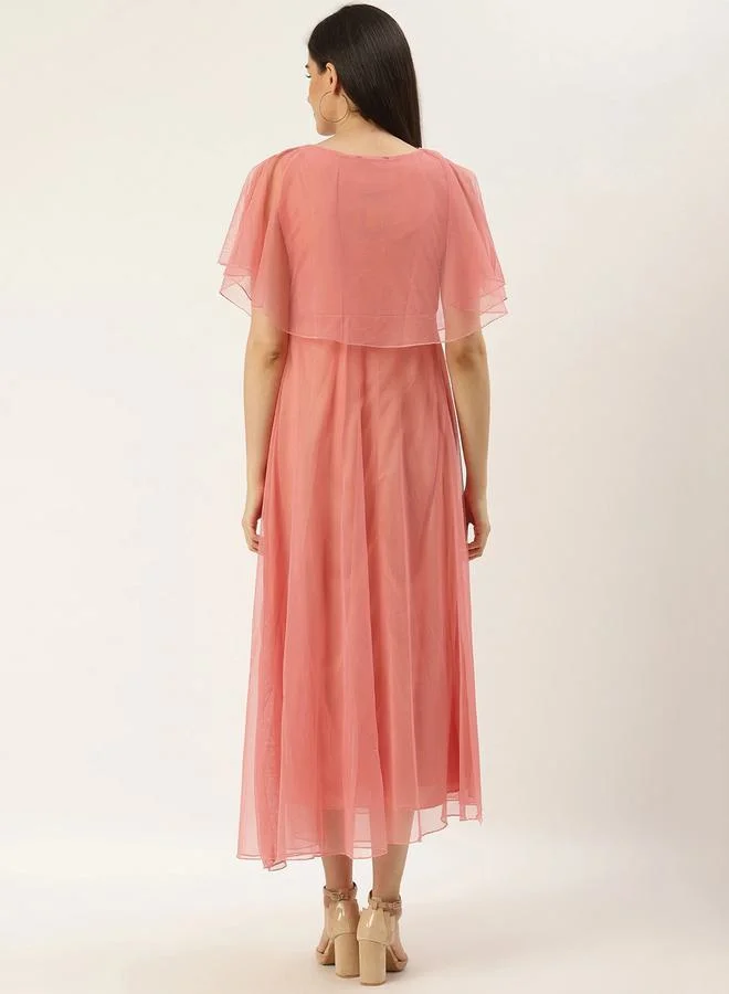 U&F Mesh Cape Layer A-Line Midi Dress by Styli