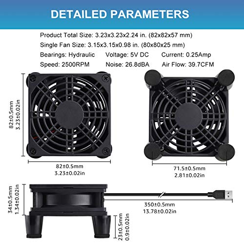 GDSTIME Quiet 80mm USB Router Cooler Fan with Speed Controller, DC 5V Brushless Computer Case Fan for Modem Mini PC TV Box DVR PlayStation Xbox Computer Cabinet Cooling - Image 2