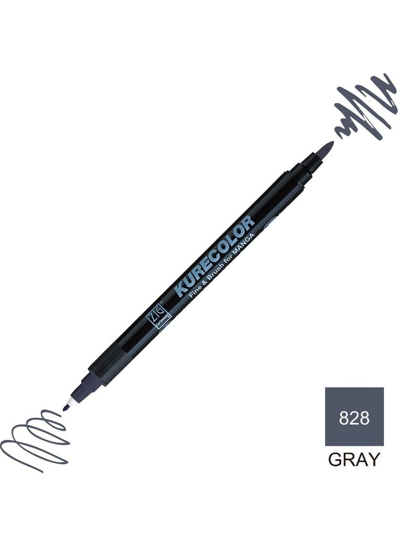 Zig Kurecolor Mangaka Fine&brush Double Sided Pen CNKC-2200 No 828 Gray  - Image 5