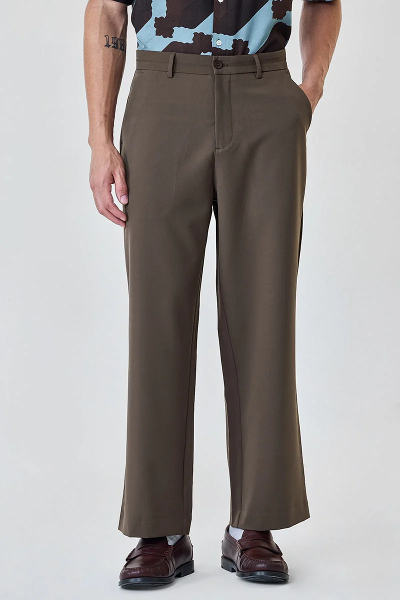 SNITCH Brown Brown Solid Relaxed Casual Trousers for Men | Best Price UAE
