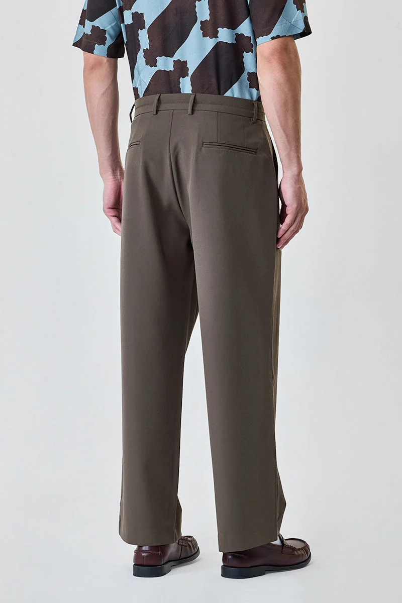 SNITCH Brown Brown Solid Relaxed Casual Trousers for Men | Best Price UAE