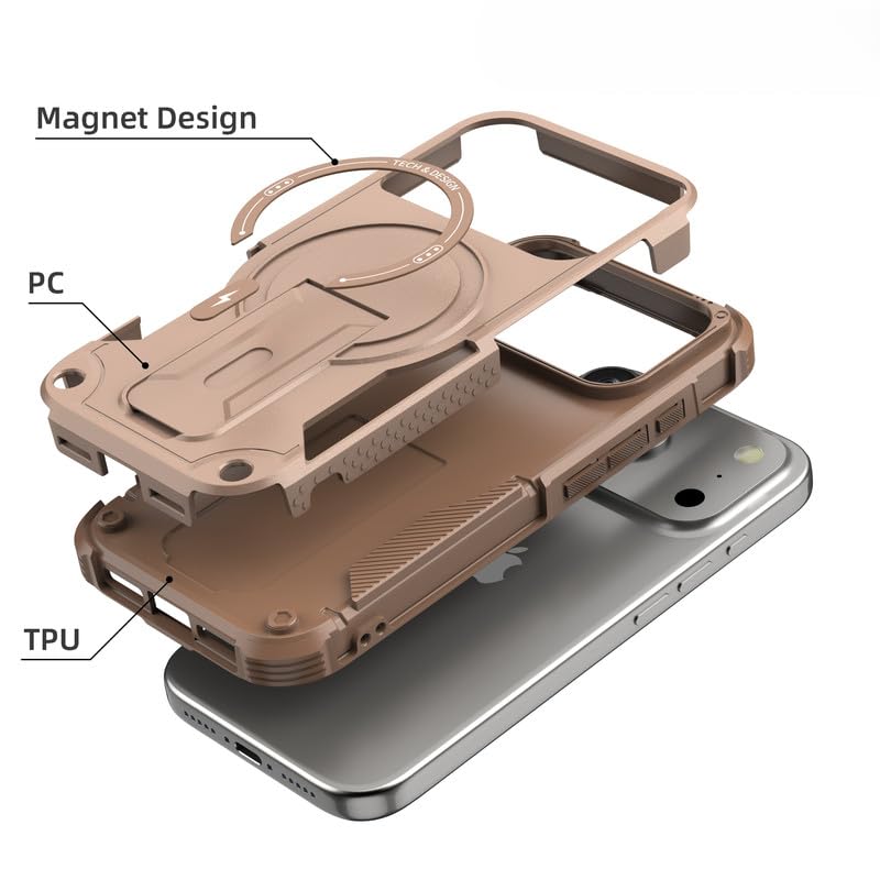 US LITE Back Cover for iPhone 17 Pro Max with Portable Kickstand | Mag-Safe Compatible Magnetic Case | Shockproof Military Grade Protection | Extreme Protection Phone Cover – Bronze - Image 4