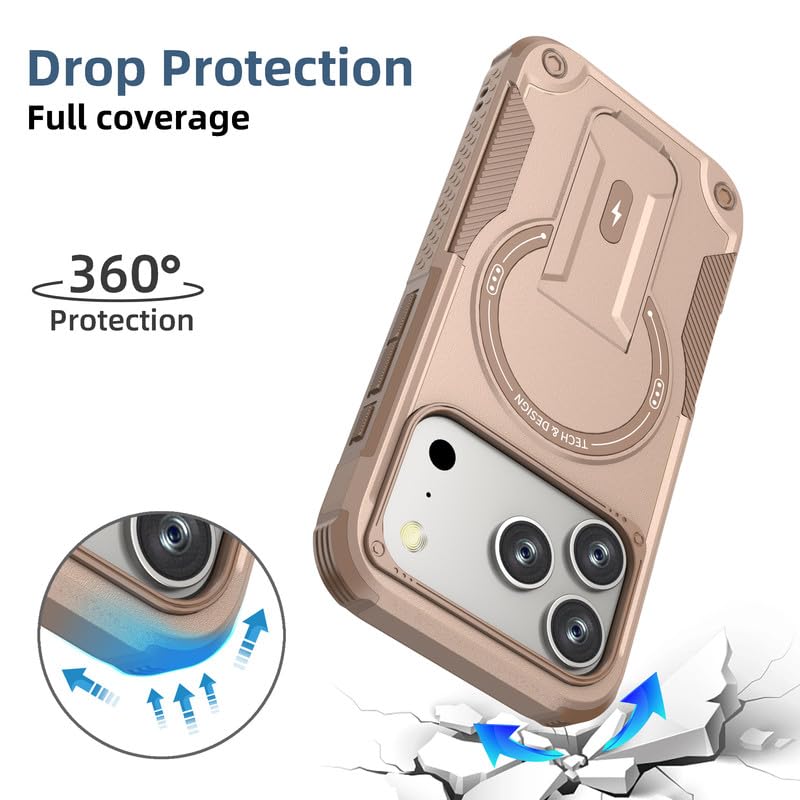 US LITE Back Cover for iPhone 17 Pro Max with Portable Kickstand | Mag-Safe Compatible Magnetic Case | Shockproof Military Grade Protection | Extreme Protection Phone Cover – Bronze - Image 3