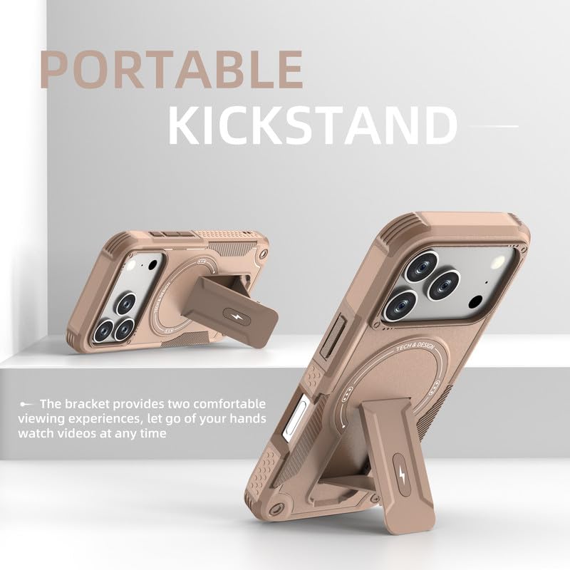 US LITE Back Cover for iPhone 17 Pro Max with Portable Kickstand | Mag-Safe Compatible Magnetic Case | Shockproof Military Grade Protection | Extreme Protection Phone Cover – Bronze - Image 5