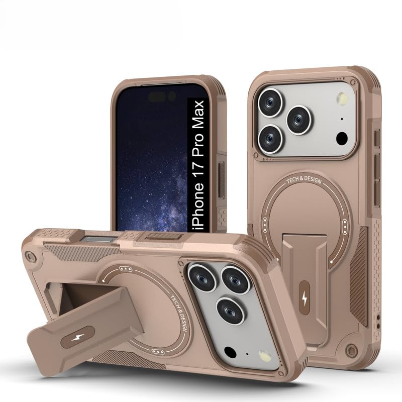 US LITE Back Cover for iPhone 17 Pro Max with Portable Kickstand | Mag-Safe Compatible Magnetic Case | Shockproof Military Grade Protection | Extreme Protection Phone Cover – Bronze - Image 1