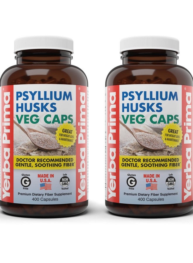 Yerba Prima كبسولات ييربا بريما من قشور السيليوم، 400 كبسولة (625 ملغ) (عبوة من 2) - نباتية، غير معدلة وراثيًا، خالية من الغلوتين، منظف للقولون، مكمل ألياف يومي لصحة الأمعاء والانتظام - Image 1