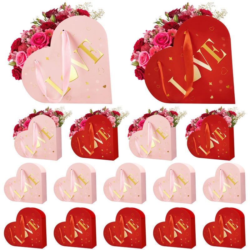 Renbuzhu 16 Pcs Valentines Day Heart Shaped Gift Boxes for Flower - Bouquet Storage with Handle for Mothers' Day Floral Arrangements Supplies - Image 1