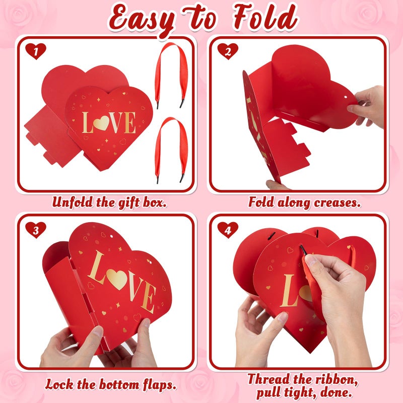 Renbuzhu 16 Pcs Valentines Day Heart Shaped Gift Boxes for Flower - Bouquet Storage with Handle for Mothers' Day Floral Arrangements Supplies - Image 5