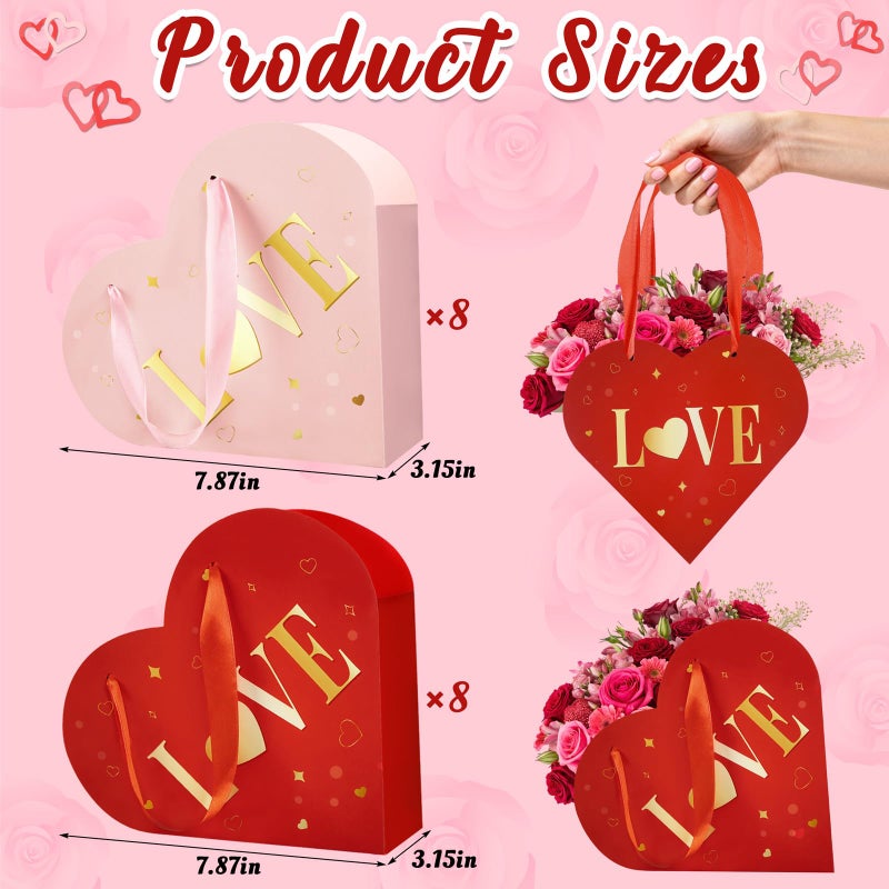 Renbuzhu 16 Pcs Valentines Day Heart Shaped Gift Boxes for Flower - Bouquet Storage with Handle for Mothers' Day Floral Arrangements Supplies - Image 4