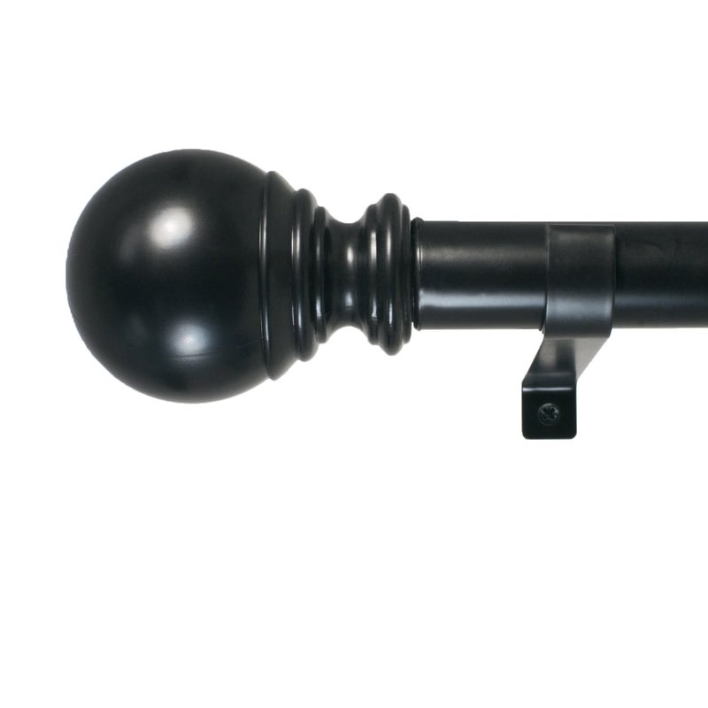 Decopolitan Ball Single Telescoping Drapery Rod Set, Short, Black, 18 to 36-Inch - Image 1
